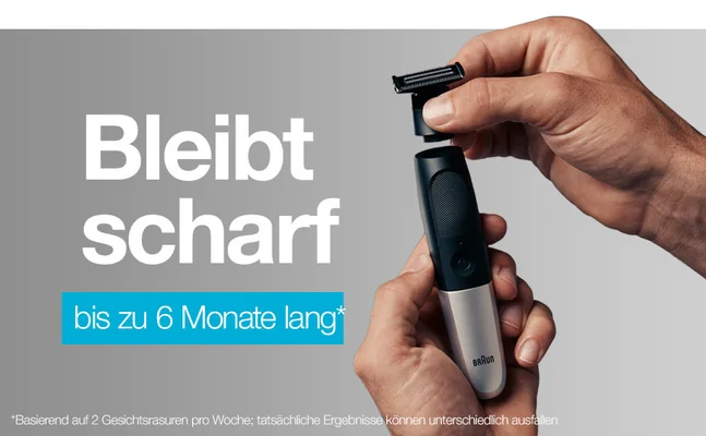 Bleibt sharf. bis zu 6 monate lang. Basierend auf 2 Gesichtsrasuren pro woche. tatsachliche ergebnisse konnen unterschiedlich ausfallen.