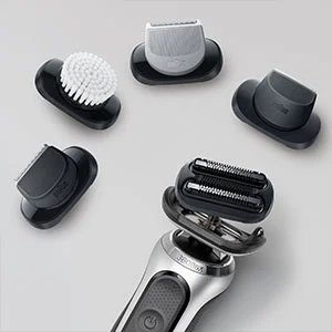 Braun Rasierer mit verschiedenen Aufsätzen für unterschiedliche Styling-Anforderungen.