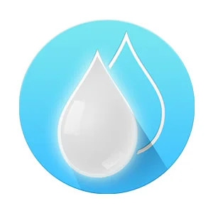 Wassertropfen-Symbol auf hellblauem Hintergrund, das Feuchtigkeit oder Flüssigkeit darstellt.