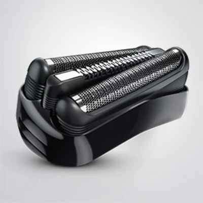 Braun Scherkopf Kassette, Nahaufnahme der drei Scherelemente für eine gründliche Rasur.