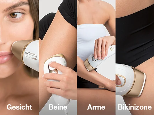 Gesicht. Beine. Arme. Bikinizone