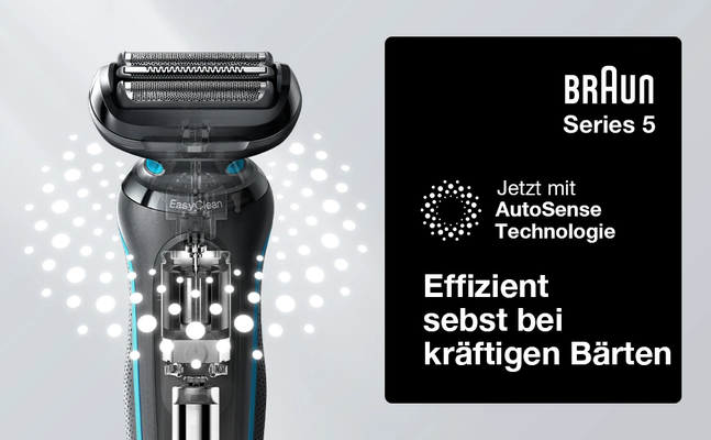 Braun Series 5. Jetz mit Auto Sense Technologie. Effizient sebst bei kraftigen barten.