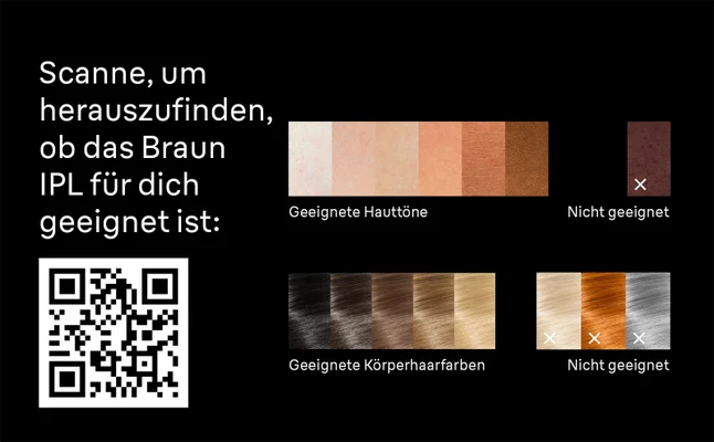 Die Hautton- und Haarfarbtabelle zeigen, wann der Silk·expert Pro 5 verwendet werden kann.