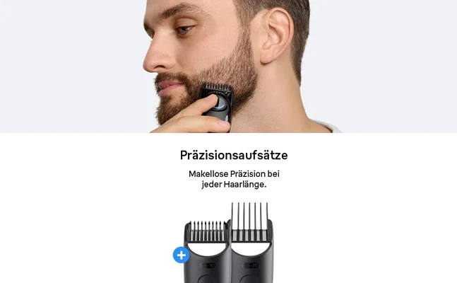 Mann nutzt ProShave und Präzisionsaufsatz für eine saubere und präzise Rasur.