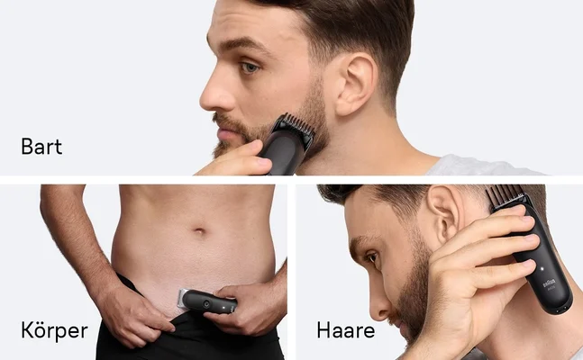 Anwendungsmöglichkeiten der Braun Series 5 Aufsätze für Bart, Körper und Haar.