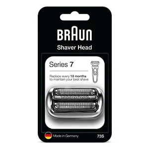 Braun Series 7 Scherkopf in Verpackung, Hinweis zum Austausch alle 18 Monate für optimale Rasur.