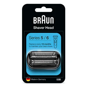 Braun Series 5/6 Scherkopf in Verpackung, mit dem Hinweis, dass er alle 18 Monate ausgetauscht werden sollte, um die beste Rasur zu gewährleisten.