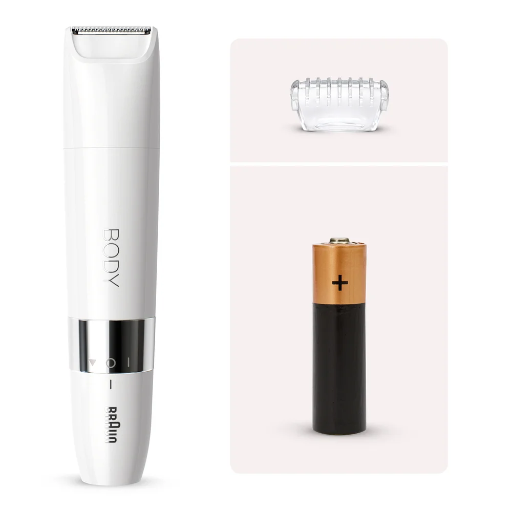 Braun Bodytrimmer mit Aufsatz und Batterie.