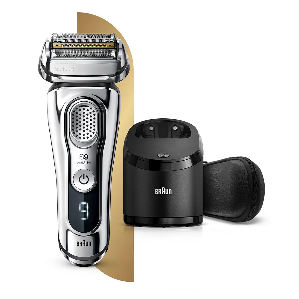 Braun Series 9 Rasierer, chrom, mit Reinigungsstation SmartCare Center und Reise-Etui Leder Bild 1