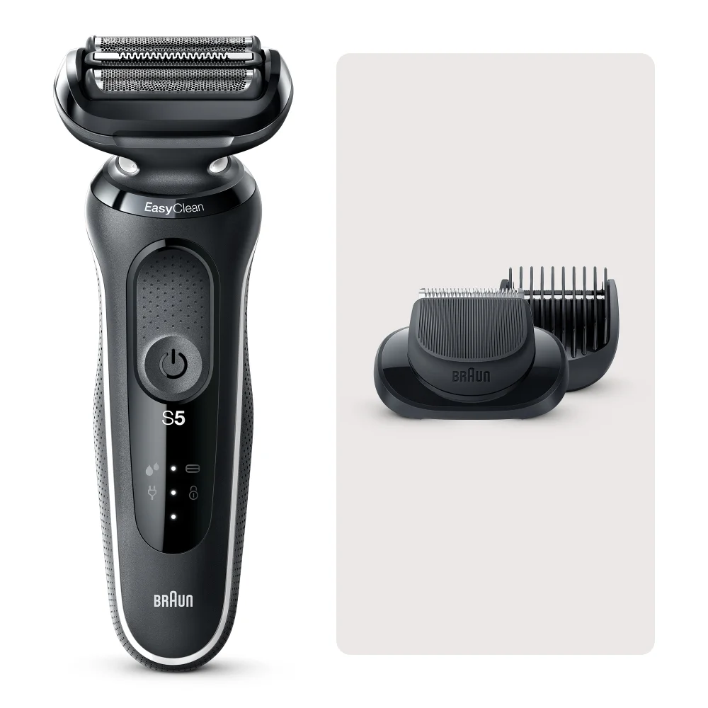 Braun Series 5 Rasierer mit EasyClean und Trimmeraufsätzen.