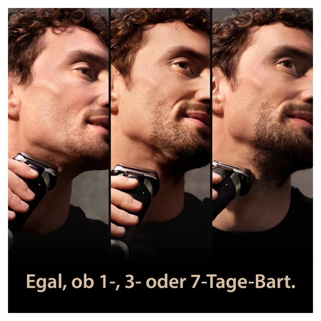 Mann rasiert 1-, 3- und 7-Tage-Bart mit Braun Rasierer.