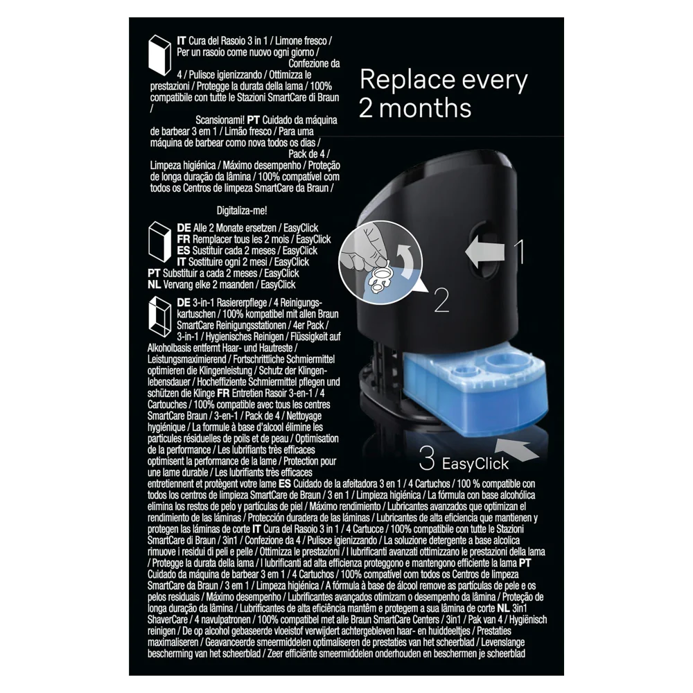 Braun 3-in-1 ShaverCare Cleaning Cartridges, 4x