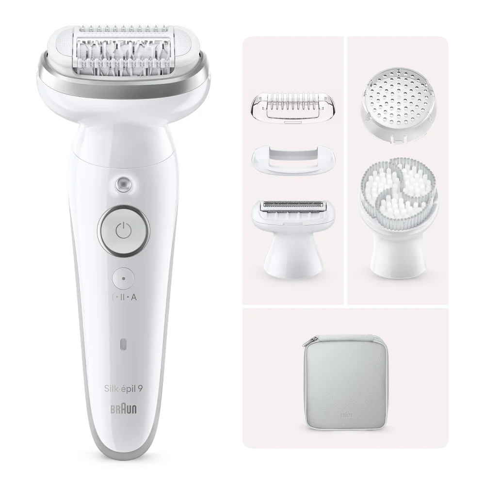 Braun Silk-épil 9 Epilierer mit verschiedenen Aufsätzen und Reiseetui.