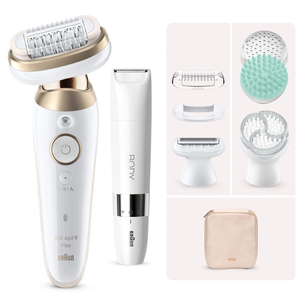 Braun Silk-épil 9 Flex Epilierer, Body-Trimmer und umfassendes Zubehörset.