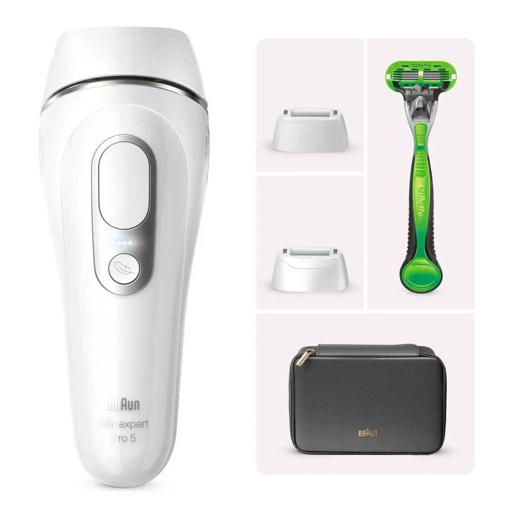 Braun Silk-expert Pro 5 IPL-Gerät mit Rasierer, Präzisionsaufsätzen und Reiseetui.