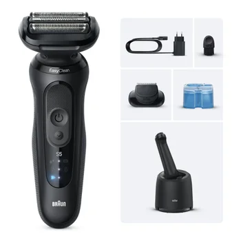 Braun Series 5 Elektrorasierer, Mit Reinigungsstation, EasyClick-Aufsätzen, 52-N7200cc, Schwarz