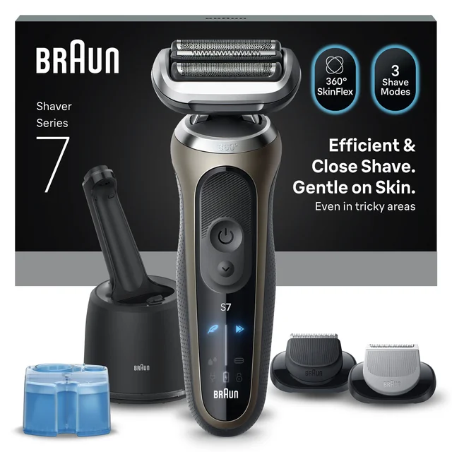 Braun Series 7 Elektrorasierer, Mit Reinigungsstation, EasyClick-Aufsätzen, 72-C7650cc, Gold