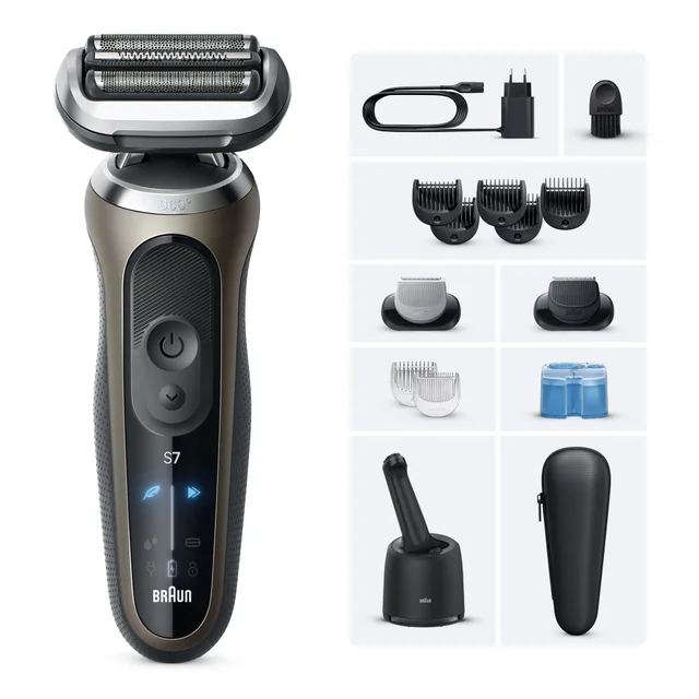 Braun Series 7 Elektrorasierer, Mit Reinigungsstation, EasyClick-Aufsätzen, 72-C7650cc, Gold