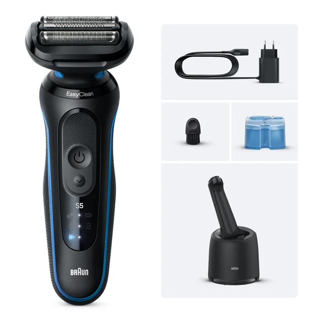 Braun Series 5 Rasierer mit EasyClean-Funktion und umfassendem Zubehör-Set.