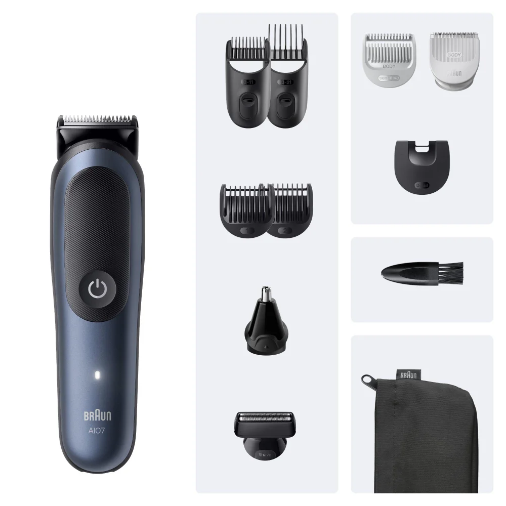 Braun Multigroomer AI07 mit allen Aufsätzen und dem Zubehörset.