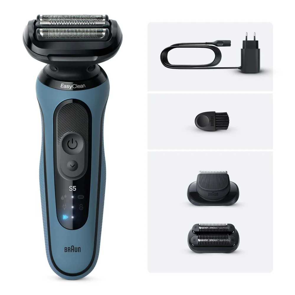 Braun Series 5 Elektrorasierer, Bis zu 50 min, +2 Aufsätze, 52-A1820si, Azurblau Bild 1