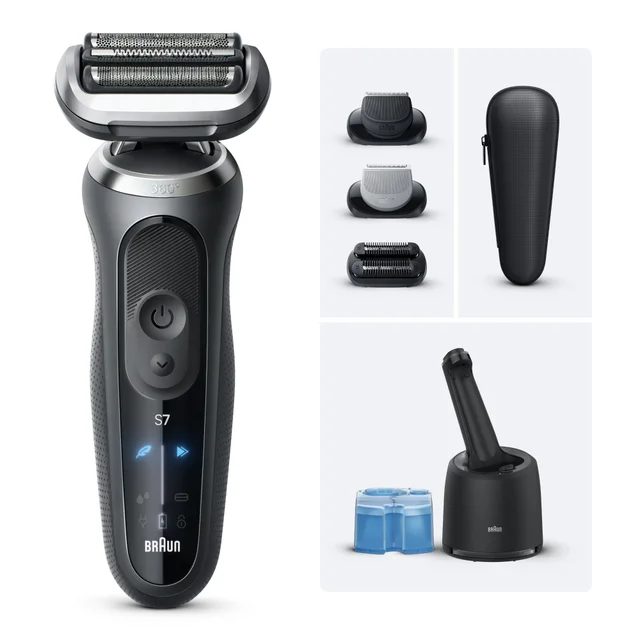 Braun Rasierer Serie 7 mit Ladestation, Aufsätzen & 360° SkinFlex Technologie.