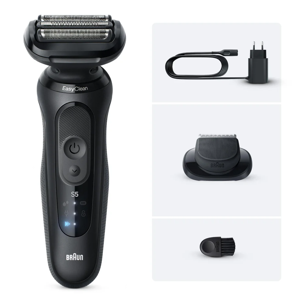 Braun Series 5 Elektrorasierer mit EasyClean, Netzteil, Präzisionstrimmer und Bürste.