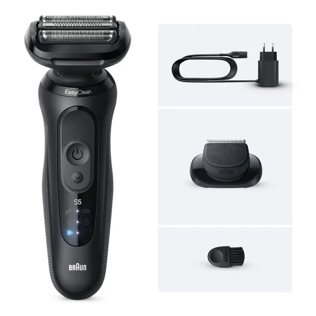 Braun Series 5 Elektrorasierer mit EasyClean, Netzteil, Präzisionstrimmer und Bürste.