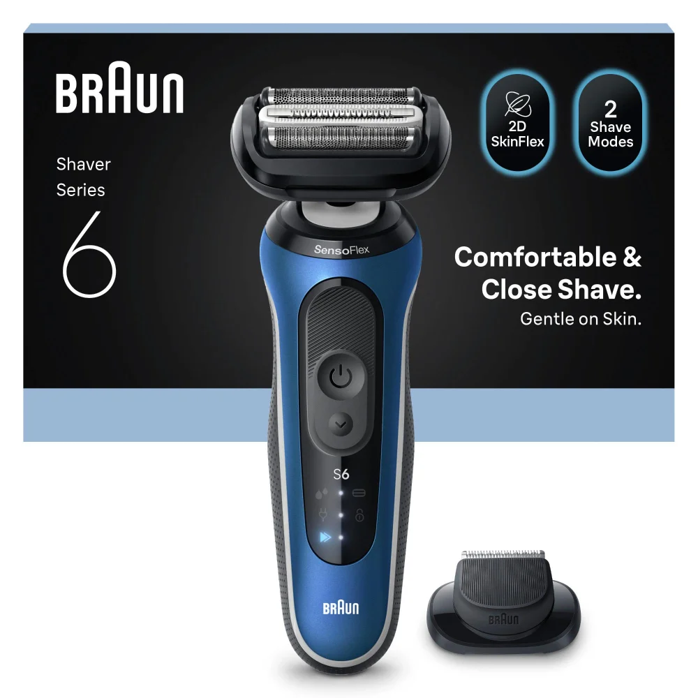Braun Rasierer Serie 6 mit 2D SkinFlex, für eine komfortable, gründliche Rasur.