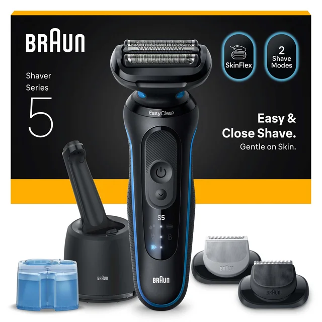 Braun Series 5 Elektrorasierer, Bis zu 50 Min, SmartCare Center, +2 Aufsätze, 52-B7650cc, Blau