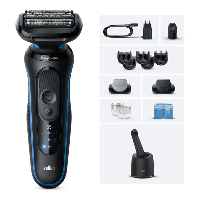 Braun Series 5 Elektrorasierer, Bis zu 50 Min, SmartCare Center, +2 Aufsätze, 52-B7650cc, Blau