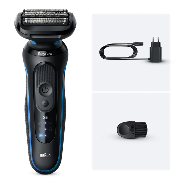Braun Series 5 Rasierer mit EasyClean-Funktion und Zubehör.