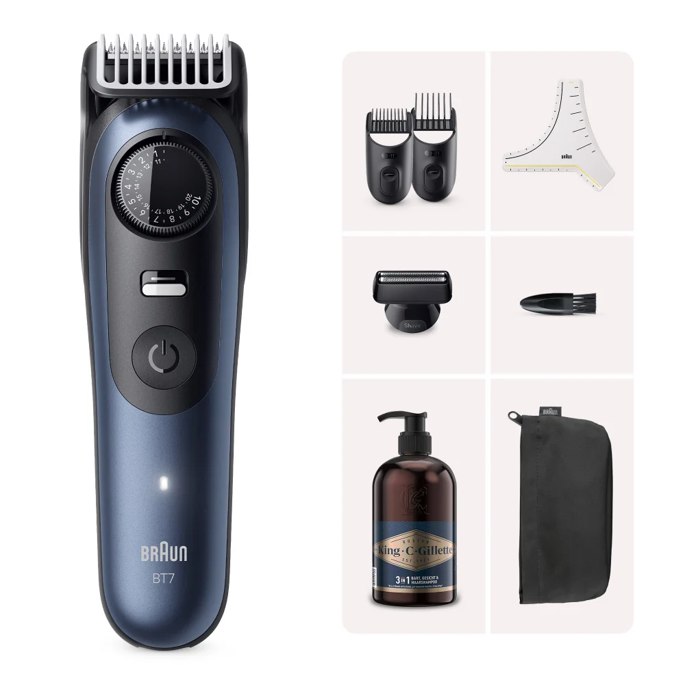 Braun Bart Trimmer Series 7 BT7520 + King C. Gillette 3-in-1 Bart-, Gesichts- und Haarwaschgel Bild 1