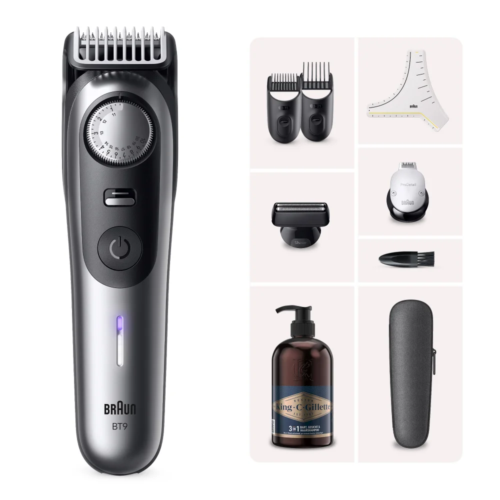 Braun Bart Trimmer Series 9 BT9520 + King C. Gillette 3-in-1 Bart-, Gesichts- und Haarwaschgel Bild 1