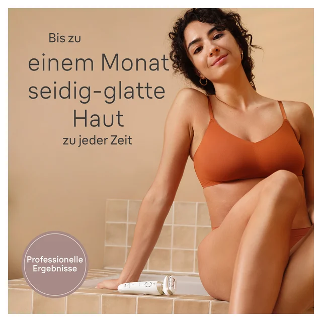 Braun Marketingbild: Bis zu einem Monat seidig-glatte Haut, professionelle Ergebnisse.
