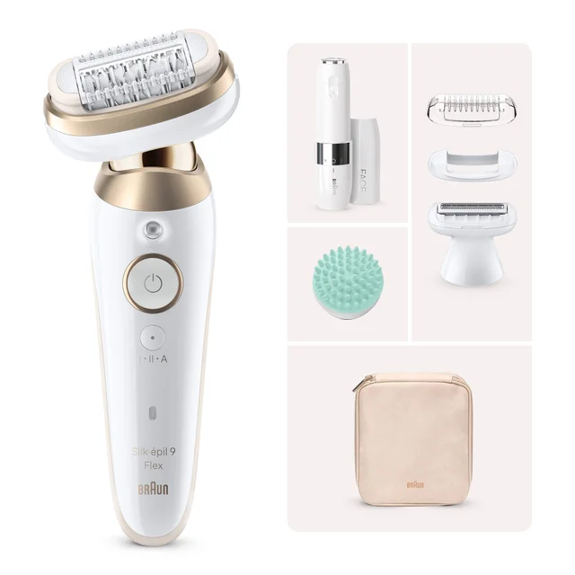 Braun Silk-épil 9 Flex Epilierer mit Gesichtsepilierer und umfangreichem Zubehörset.