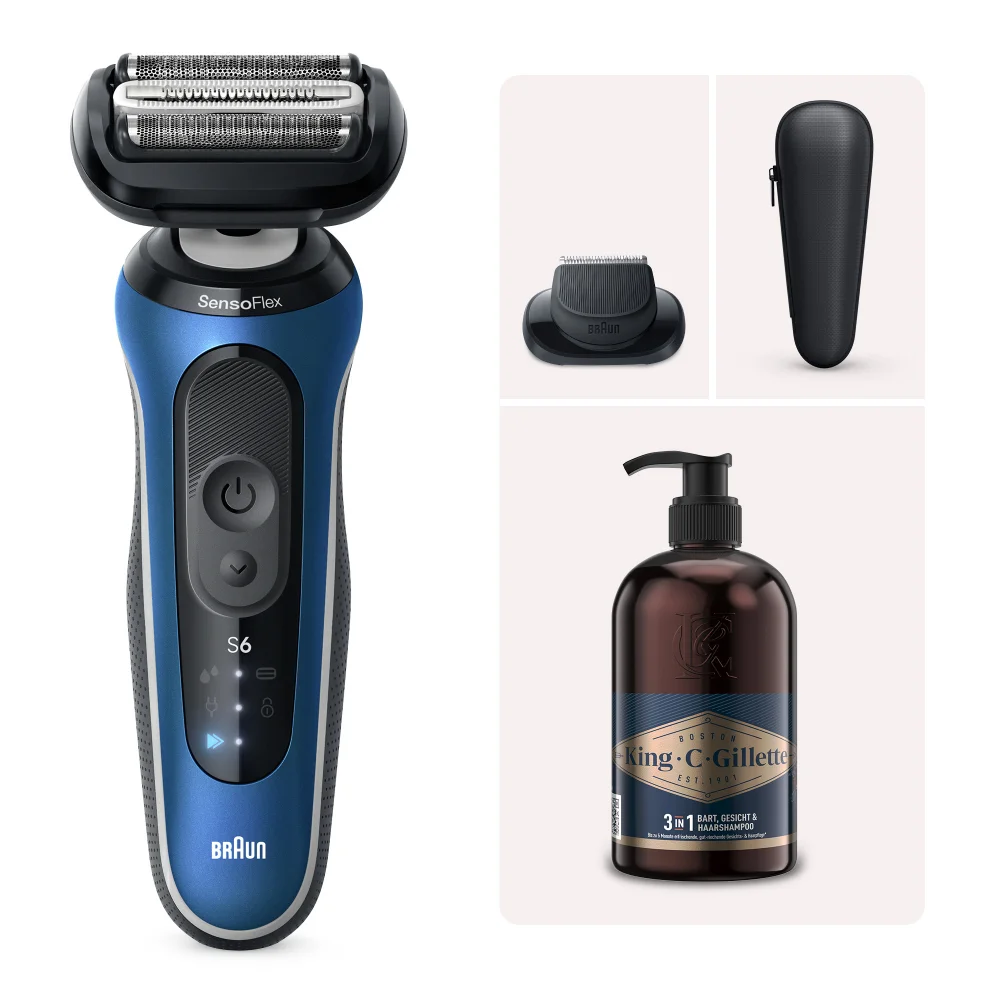 Braun Series 6 Elektrischer Rasierer 62-B1200s + King C. Gillette 3-in-1 Bart-, Gesichts- und Haarwaschgel Bild 1