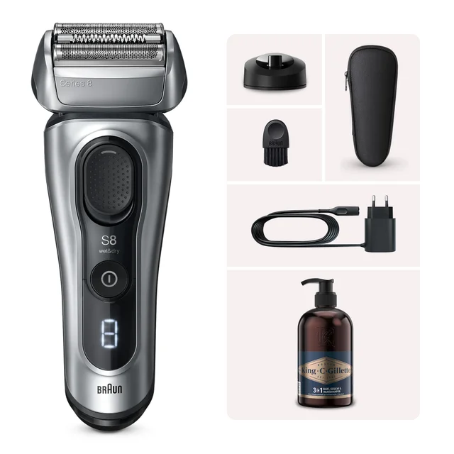Braun Series 8 Rasierer 8617s + King C. Gillette 3-in-1 Bart-, Gesichts- und Haarwaschgel für Männer, 350 ml