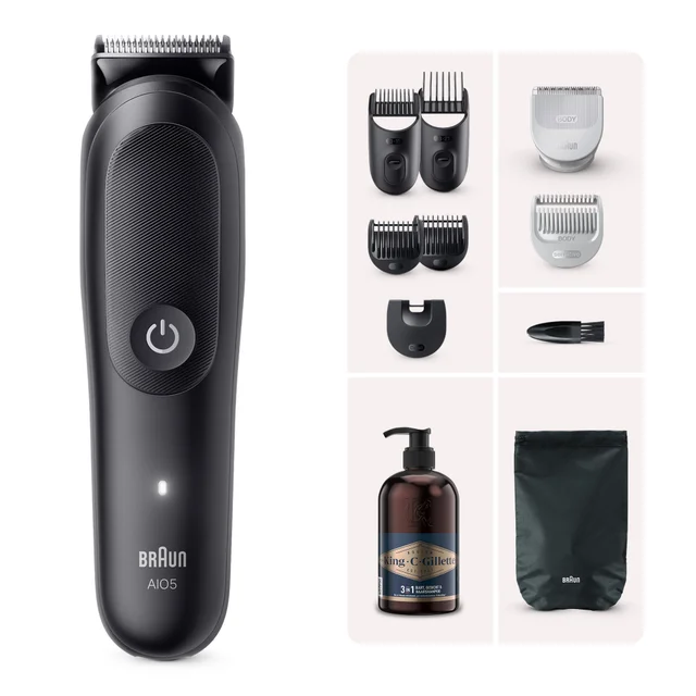 Braun All-in-One Series 5 AIO5540 + King C. Gillette 3-in-1 Bart-, Gesichts- und Haarwaschgel