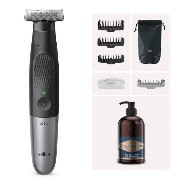 Braun Series X, Barttrimmer XT 5100 + King C. Gillette 3-in-1 Bart-, Gesichts- und Haarwaschgel