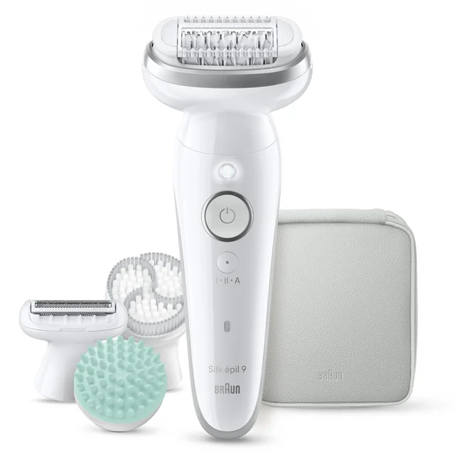 Braun Silk-épil 9 Epilierer mit Aufsätzen und Aufbewahrungstasche.
