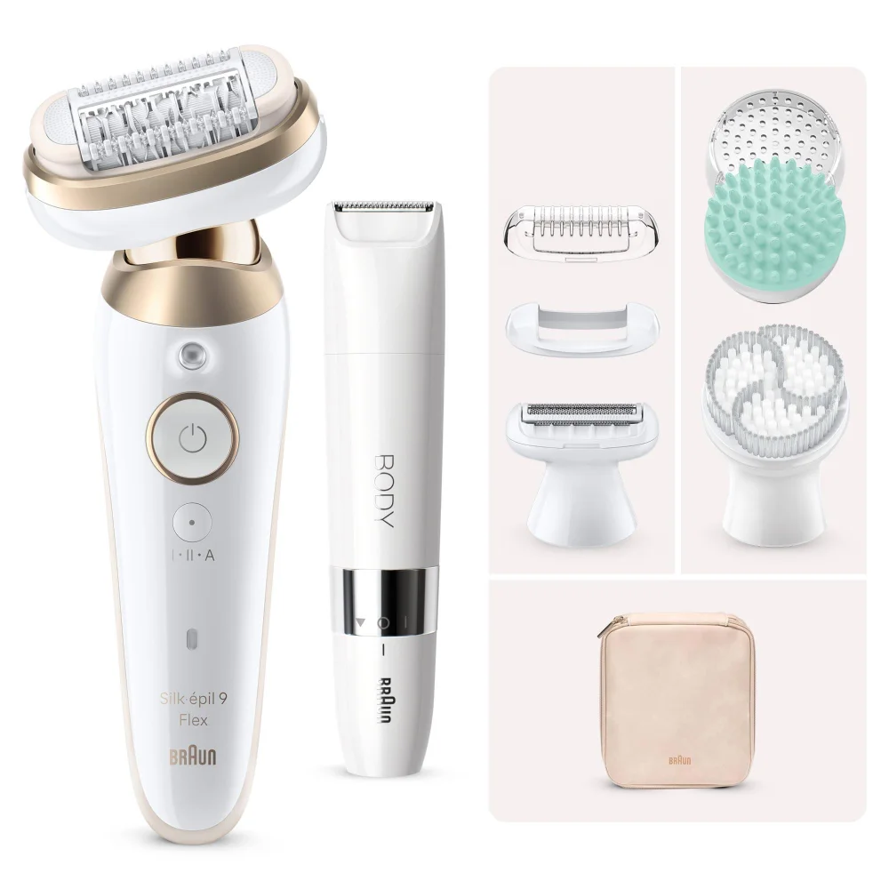 Braun Silk-épil 9 Flex Epilierer mit Body Trimmer, 5 Aufsätzen und Reiseetui.