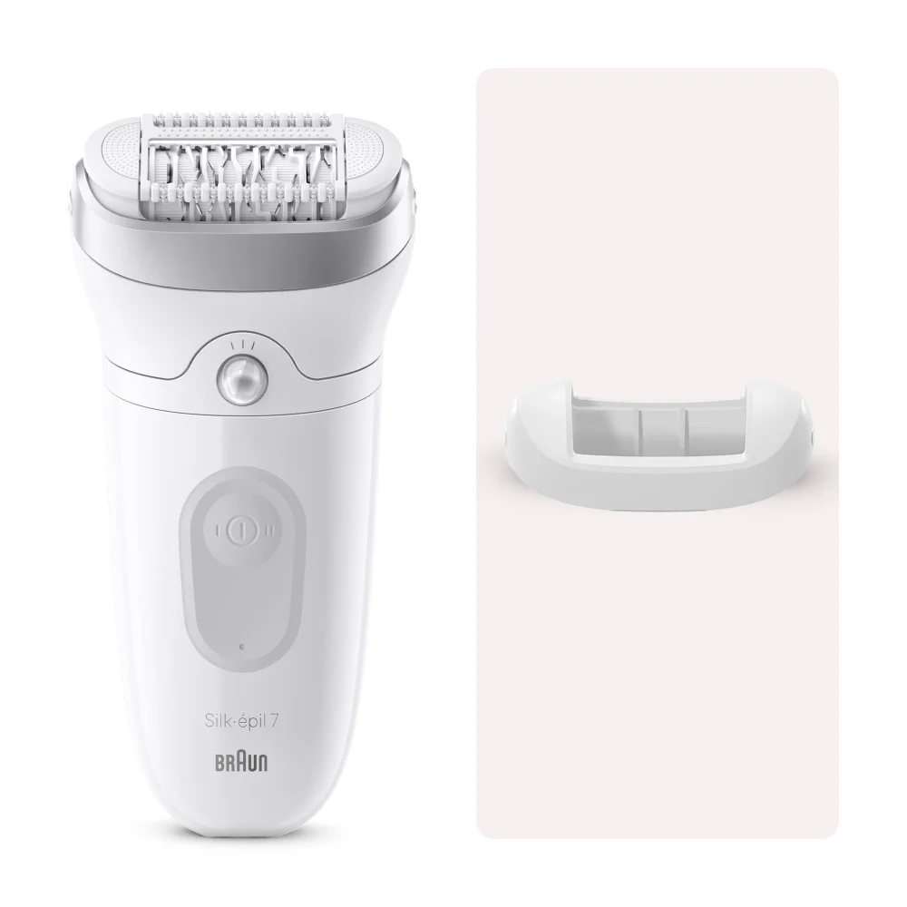Braun Silk-épil 7 Epilierer mit sichtbarer Epilierkopf-Technologie und Aufsatz.