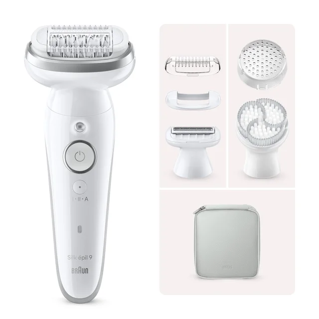 Braun Silk-épil 9 Epilierer mit verschiedenen Aufsätzen und Reiseetui.