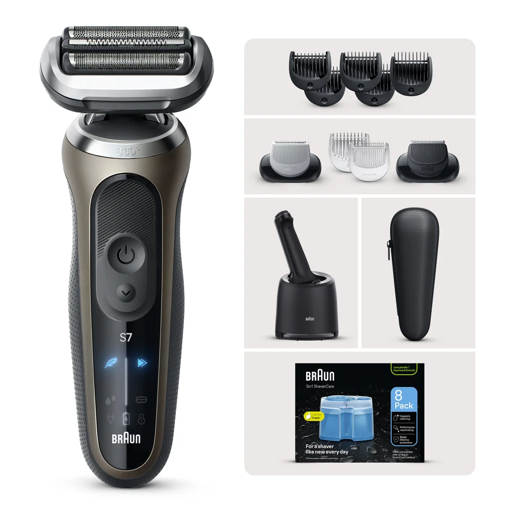 Braun Series 7 72-C7650cc Titanium Gold Elektrorasierer mit Nachfüllkartuschen 8er-Pack Bild 1