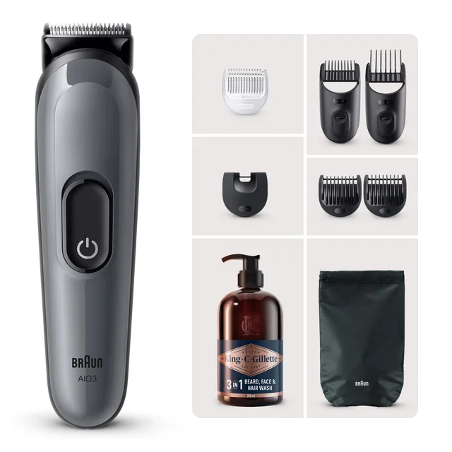 Braun Series 3 All-In-One Style Kit AIO3540 mit King C. Gillette Bartshampoo