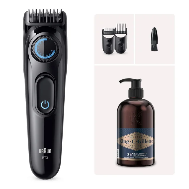 Braun Barttrimmer 3 BT3520 & King C. Gillette Bartshampoo 350 ml