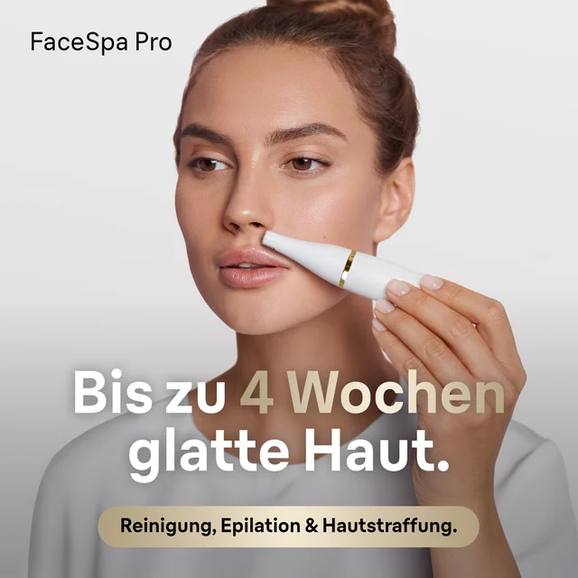 FaceSpa Pro Anzeige: Reinigungs- & Hautstraffungsgerät für bis zu 4 Wochen glatte Haut.