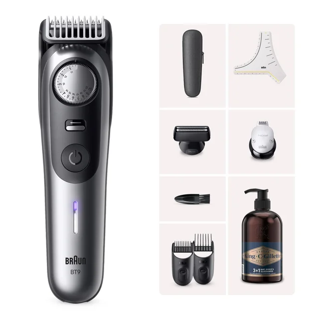 Braun Bundle: Series 9 Barttrimmer BT9520 + King C. Gilette Bartshampoo 350ml