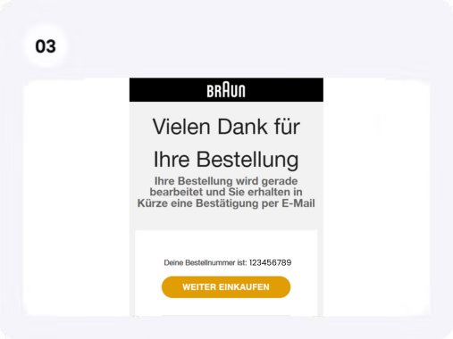 Demonstration der Bestellerfolgsseite auf shop.braun.de